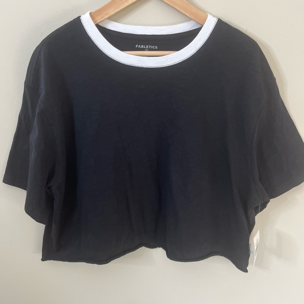 Fabletics Cotton Slub Cropped Tee Black Size Large New with Tags